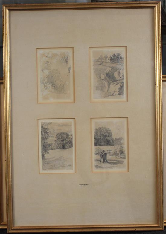 Henry Wyatt (1794-1840) Landscapes, trees and botanical studies, largest 7 x 4.25in., in 6 frames